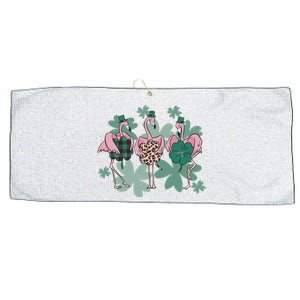 St Patrick's Day Flamingo Large Microfiber Waffle Golf Towel