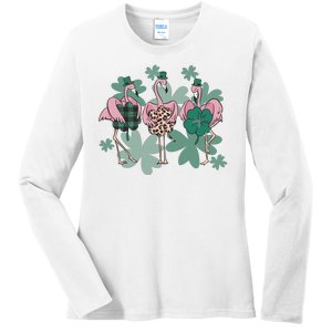 St Patrick's Day Flamingo Ladies Long Sleeve Shirt