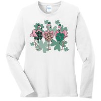 St Patrick's Day Flamingo Ladies Long Sleeve Shirt