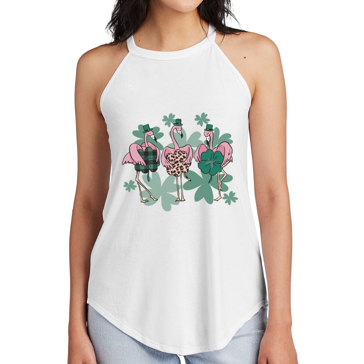 St Patrick's Day Flamingo Women's Perfect Tri Rocker Tank