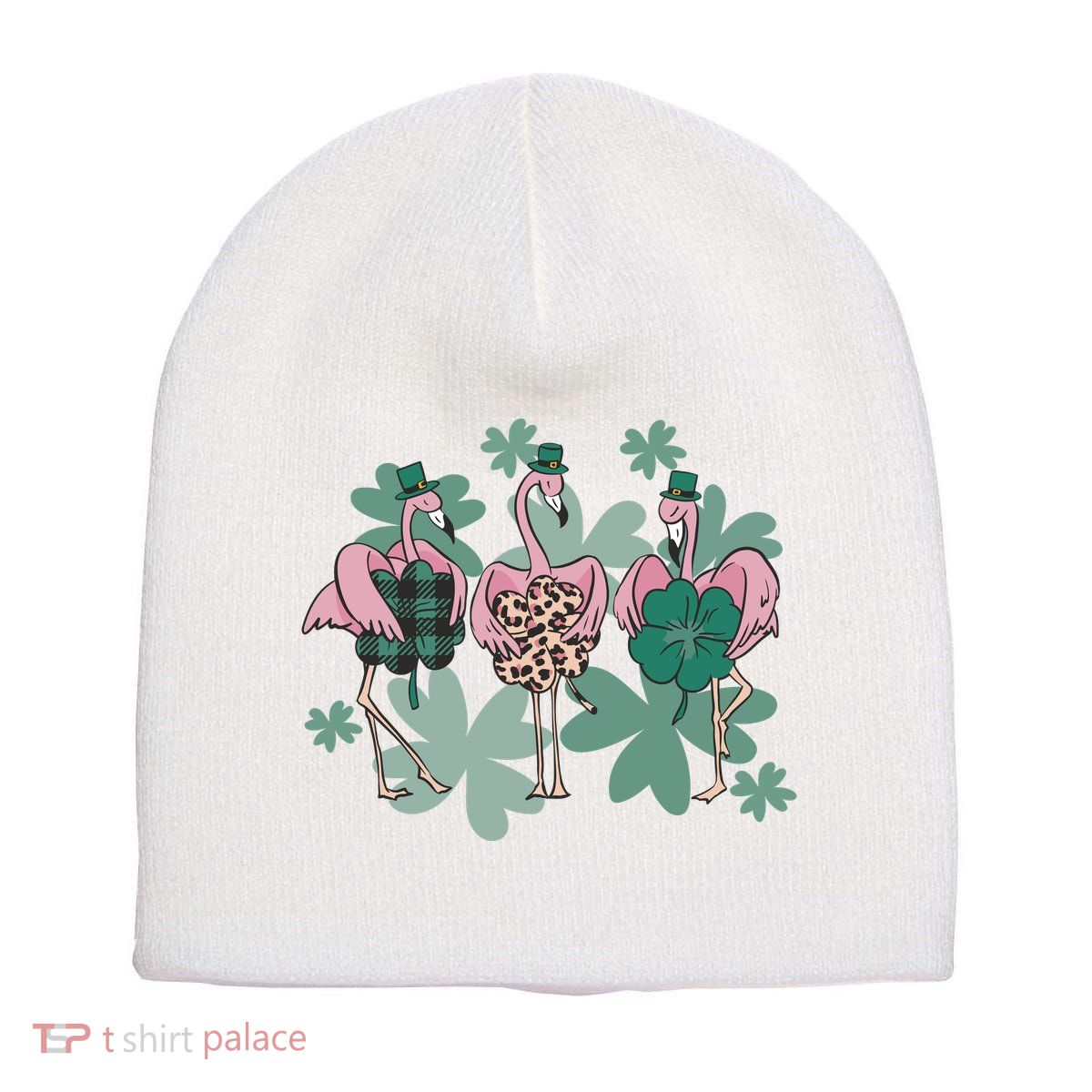 St Patrick's Day Flamingo Short Acrylic Beanie