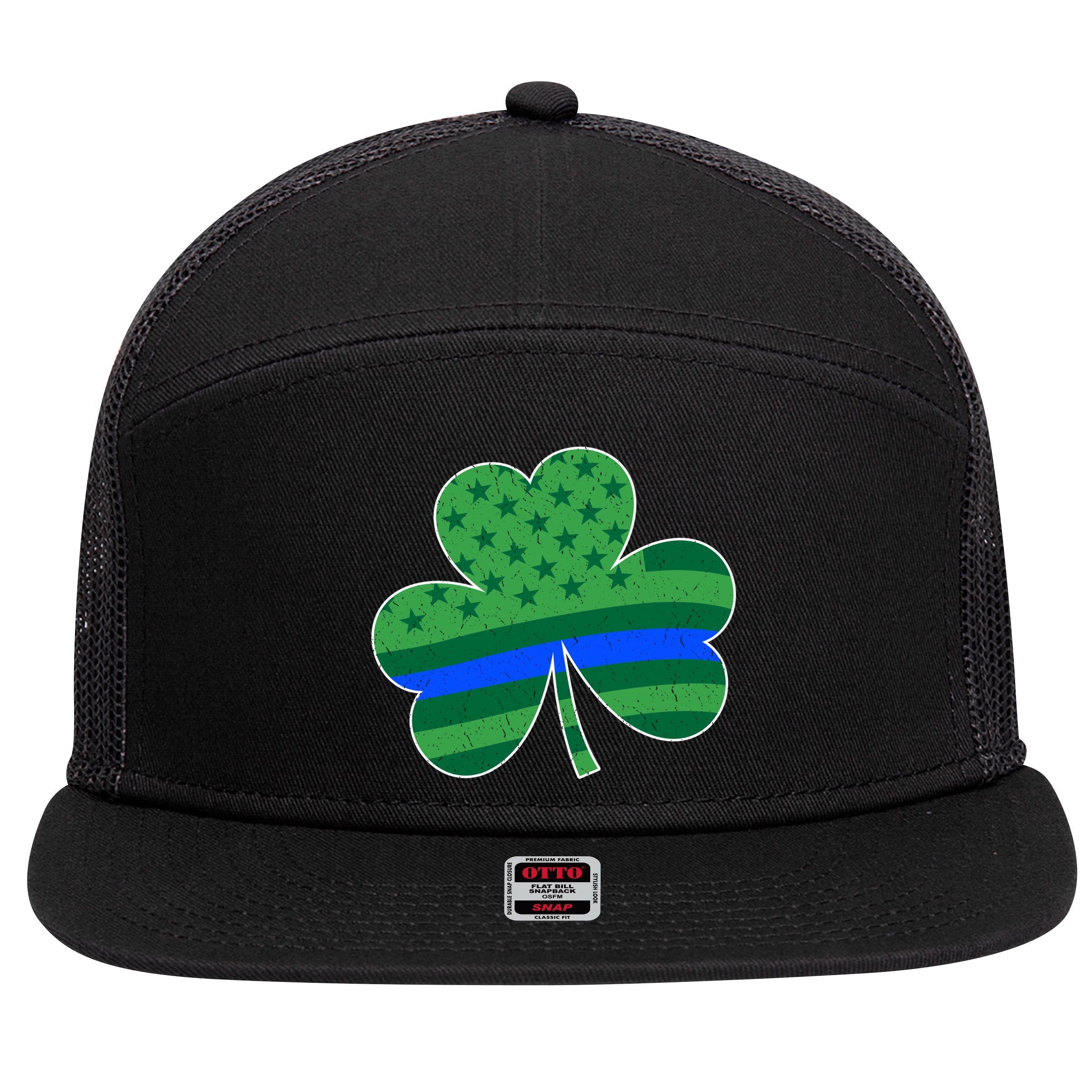 St Patricks Day Shamrock Irish American Police Officer Cop Meaningful Gift 7 Panel Mesh Trucker Snapback Hat