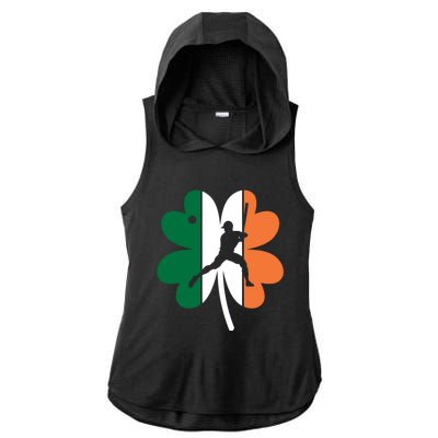 St Patrick's Day Ireland Flag Clover Baseball Player Sports Meaningful Gift Ladies PosiCharge Tri-Blend Wicking Draft Hoodie Tank