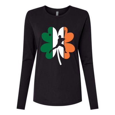 St Patrick's Day Ireland Flag Clover Baseball Player Sports Meaningful Gift Womens Cotton Relaxed Long Sleeve T-Shirt