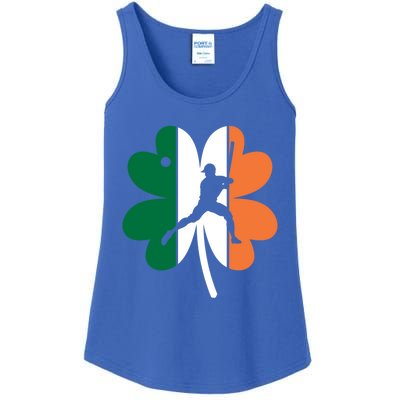 St Patrick's Day Ireland Flag Clover Baseball Player Sports Meaningful Gift Ladies Essential Tank