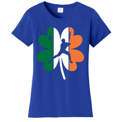 St Patrick's Day Ireland Flag Clover Baseball Player Sports Meaningful Gift Women's T-Shirt