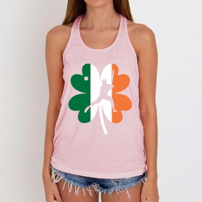 St Patrick's Day Ireland Flag Clover Baseball Player Sports Meaningful Gift Women's Knotted Racerback Tank