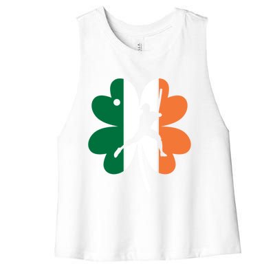 St Patrick's Day Ireland Flag Clover Baseball Player Sports Meaningful Gift Women's Racerback Cropped Tank