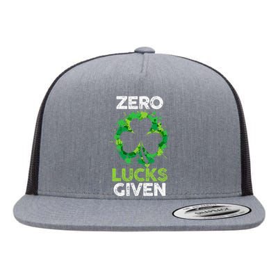 Saint Patrick's Day Irish Clover Shamrock Zero Lucks Given Flat Bill Trucker Hat