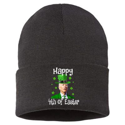 St Patricks Day Funny Happy 4th Of Easter Anti Joe Biden Sustainable Knit Beanie