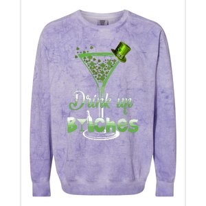 St Patricks Day Shamrock Wine Glass Drink Up Colorblast Crewneck Sweatshirt