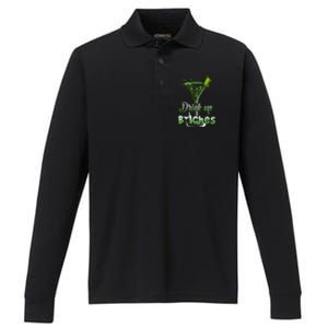 St Patricks Day Shamrock Wine Glass Drink Up Performance Long Sleeve Polo