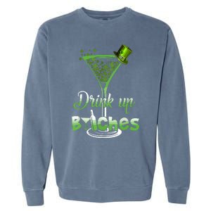 St Patricks Day Shamrock Wine Glass Drink Up Garment-Dyed Sweatshirt