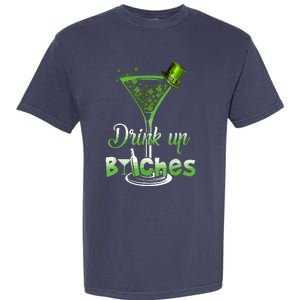 St Patricks Day Shamrock Wine Glass Drink Up Garment-Dyed Heavyweight T-Shirt