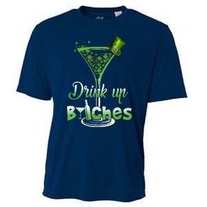 St Patricks Day Shamrock Wine Glass Drink Up Cooling Performance Crew T-Shirt