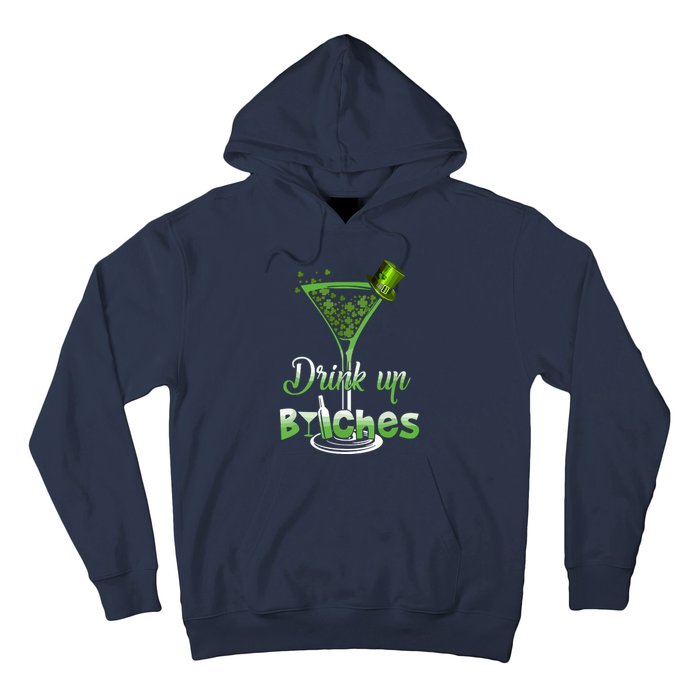 St Patricks Day Shamrock Wine Glass Drink Up Hoodie