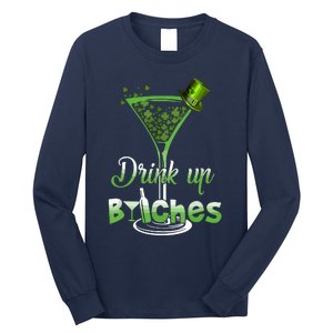 St Patricks Day Shamrock Wine Glass Drink Up Long Sleeve Shirt