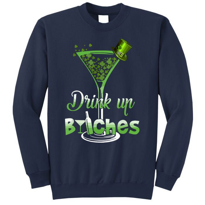 St Patricks Day Shamrock Wine Glass Drink Up Sweatshirt