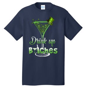 St Patricks Day Shamrock Wine Glass Drink Up Tall T-Shirt