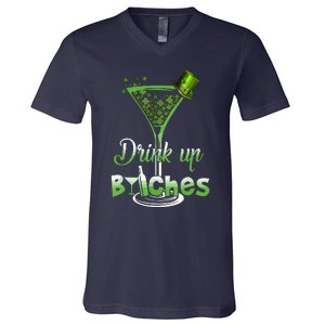 St Patricks Day Shamrock Wine Glass Drink Up V-Neck T-Shirt