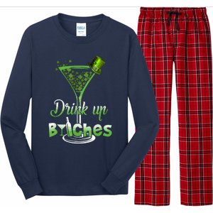 St Patricks Day Shamrock Wine Glass Drink Up Long Sleeve Pajama Set