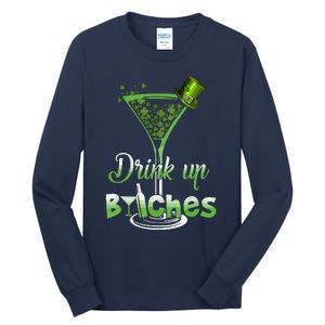 St Patricks Day Shamrock Wine Glass Drink Up Tall Long Sleeve T-Shirt