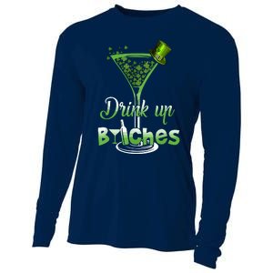 St Patricks Day Shamrock Wine Glass Drink Up Cooling Performance Long Sleeve Crew