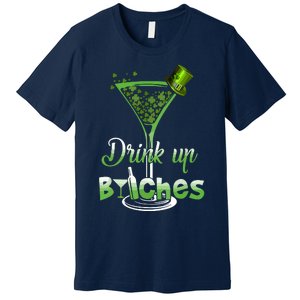 St Patricks Day Shamrock Wine Glass Drink Up Premium T-Shirt