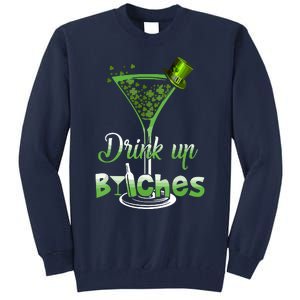 St Patricks Day Shamrock Wine Glass Drink Up Tall Sweatshirt