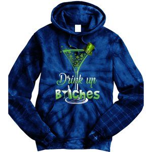 St Patricks Day Shamrock Wine Glass Drink Up Tie Dye Hoodie