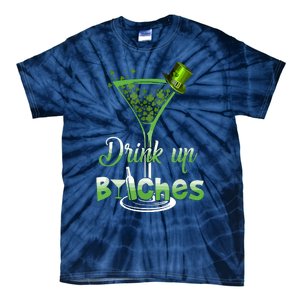 St Patricks Day Shamrock Wine Glass Drink Up Tie-Dye T-Shirt