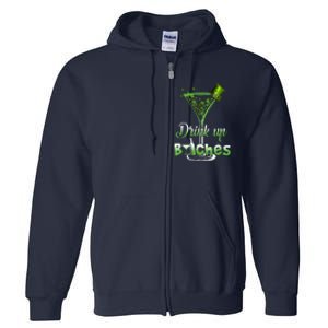 St Patricks Day Shamrock Wine Glass Drink Up Full Zip Hoodie