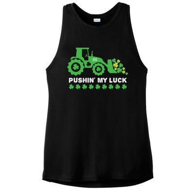 St Patricks Day Pushing My Luck Monster Truck Ladies PosiCharge Tri-Blend Wicking Tank