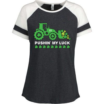 St Patricks Day Pushing My Luck Monster Truck Enza Ladies Jersey Colorblock Tee