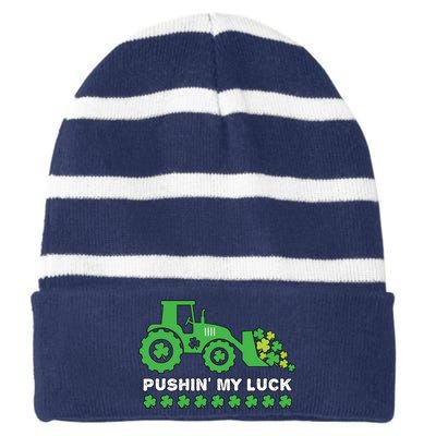 St Patricks Day Pushing My Luck Monster Truck Striped Beanie with Solid Band