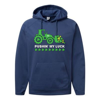 St Patricks Day Pushing My Luck Monster Truck Performance Fleece Hoodie