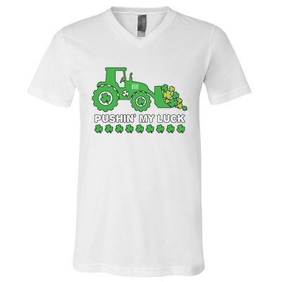 St Patricks Day Pushing My Luck Monster Truck V-Neck T-Shirt