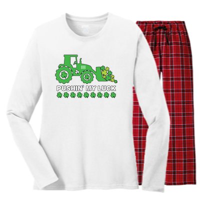 St Patricks Day Pushing My Luck Monster Truck Women's Long Sleeve Flannel Pajama Set 