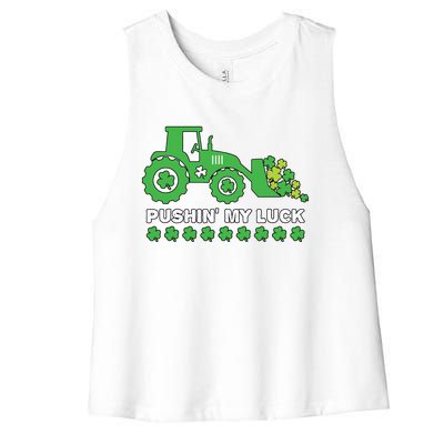 St Patricks Day Pushing My Luck Monster Truck Women's Racerback Cropped Tank