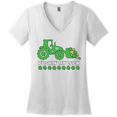 St Patricks Day Pushing My Luck Monster Truck Women's V-Neck T-Shirt