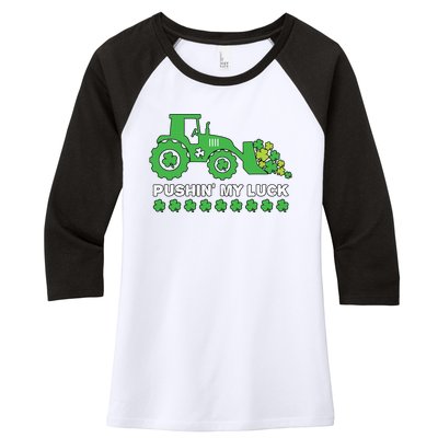 St Patricks Day Pushing My Luck Monster Truck Women's Tri-Blend 3/4-Sleeve Raglan Shirt