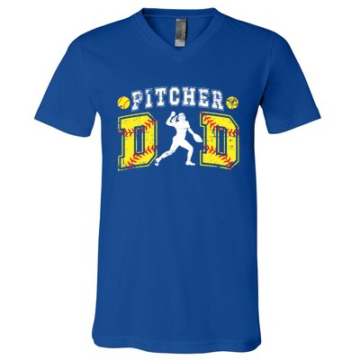 Softball Pitcher Dad Of A Softball Pitcher Father Gift V-Neck T-Shirt