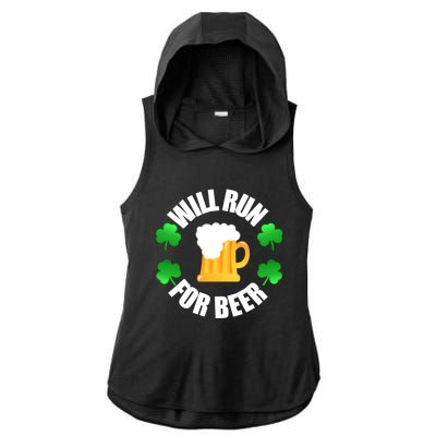 St Patricks Day Will Run For Beer Funny 4 Leaf Irish Gift Ladies PosiCharge Tri-Blend Wicking Draft Hoodie Tank