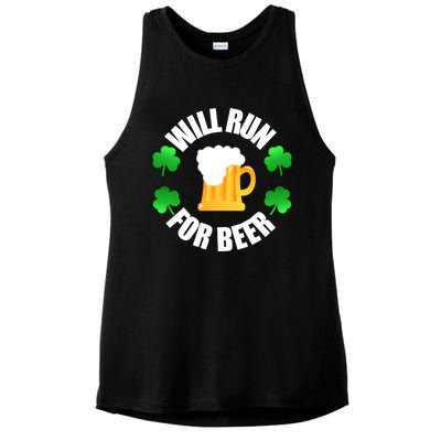 St Patricks Day Will Run For Beer Funny 4 Leaf Irish Gift Ladies PosiCharge Tri-Blend Wicking Tank