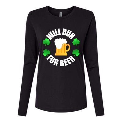 St Patricks Day Will Run For Beer Funny 4 Leaf Irish Gift Womens Cotton Relaxed Long Sleeve T-Shirt