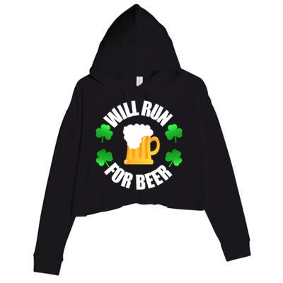 St Patricks Day Will Run For Beer Funny 4 Leaf Irish Gift Crop Fleece Hoodie