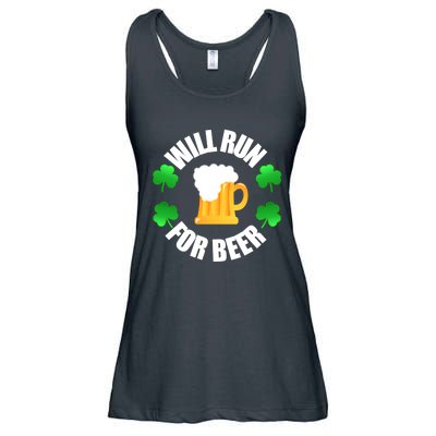 St Patricks Day Will Run For Beer Funny 4 Leaf Irish Gift Ladies Essential Flowy Tank