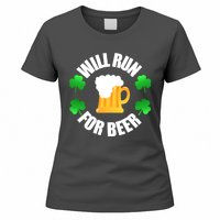 St Patricks Day Will Run For Beer Funny 4 Leaf Irish Gift Women's T-Shirt