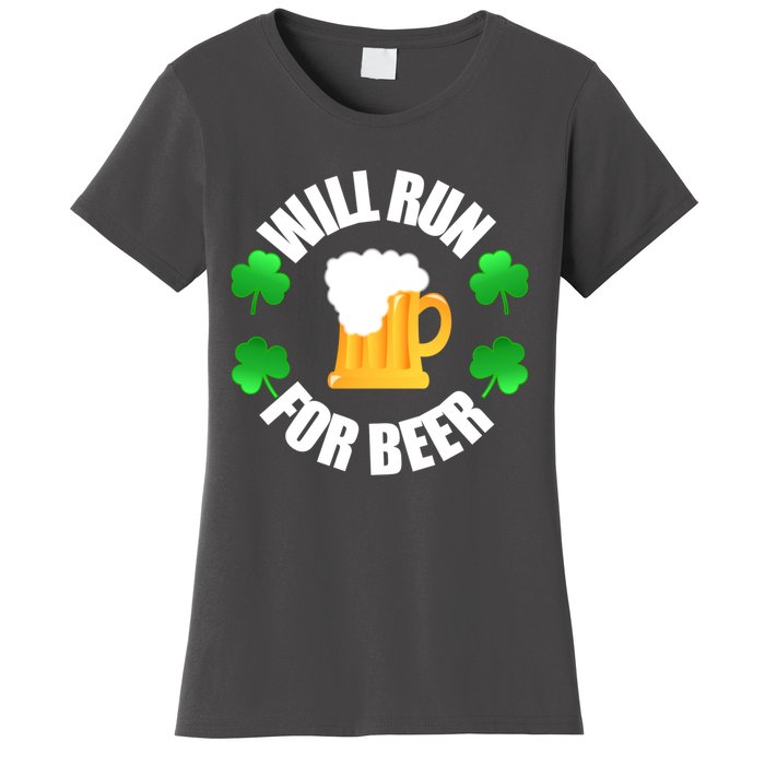 St Patricks Day Will Run For Beer Funny 4 Leaf Irish Gift Women's T-Shirt