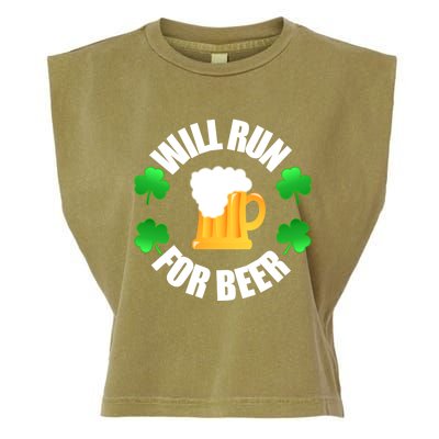 St Patricks Day Will Run For Beer Funny 4 Leaf Irish Gift Garment-Dyed Women's Muscle Tee